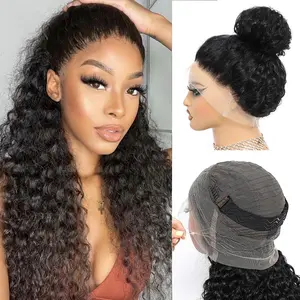 GK Hidden Strap 360 Full Lace Front Wigs Human Hair Invisible Strap Pre Plucked Bleached Konts Pre Cut Lace Deep Wave HD Lace Frontal Wig with Drawstring Natural Hairline 360 Glueless Wigs(28inch)