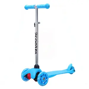 Kids Kick Scooter - 4 Adjustable Height, Extra-Wide Deck with Brake & 3 PU Flashing Wheels, For over 3 Years Old, Blue