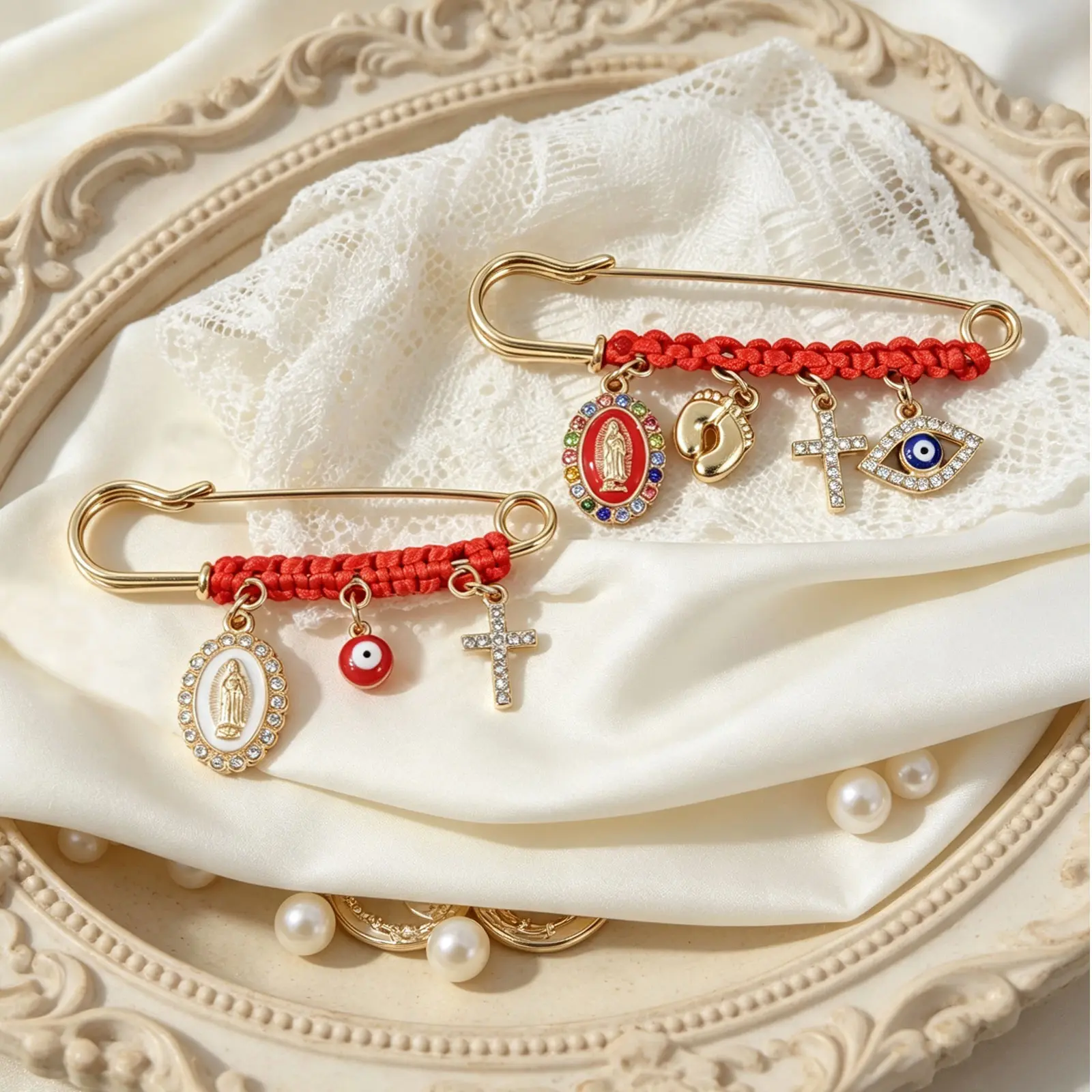 Women's Handmade Alloy Brooch Pin - Pregnancy Safety Pin, Hand-Woven Red Cord Protection Charm, Evil Eye Motif Belly Jewelry, Cute Fashion Accessory, Baby Shower Gift