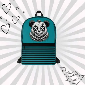 DreamSage Teal Gothic Panda Backpack - 100% Polyester, 4 Gallons Capacity, Water-Resistant, 15" Laptop Compartment, Ergonomic Straps