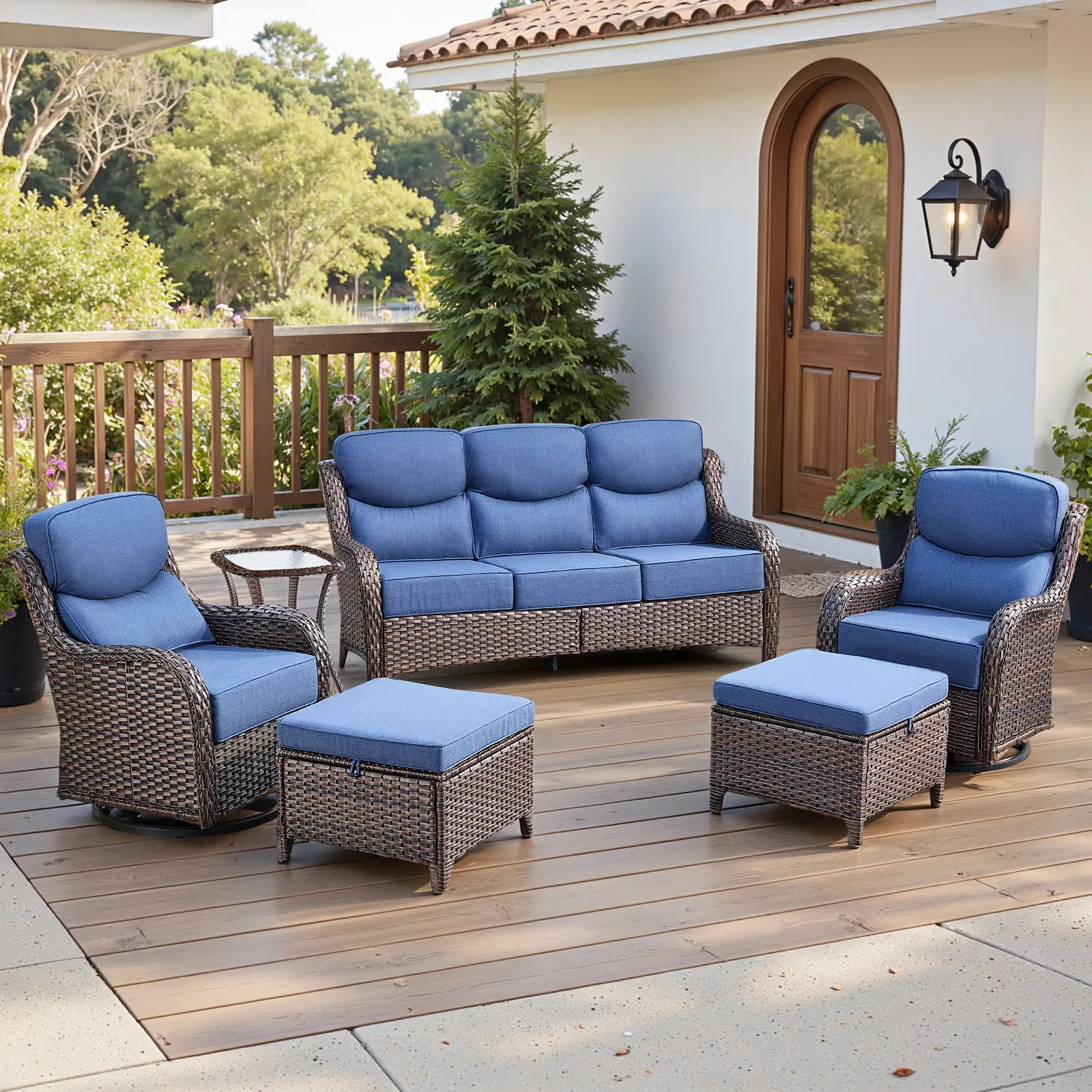 Brown Wicker / Blue Cushion