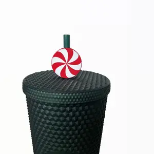 3D Printed Red and Pink Christmas Peppermint Candy Cane Straw Topper for Tumblers Cups - Drinkware straw topper
