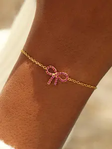 925 Sterling Silver Pink Zircon Bow Decor Bracelet, Fashionable Jewelry for Women & Girls, Trendy All-match & Exquisite Jewelry for Birthday Gift, Pretty Bracelet, Bow Bracelets