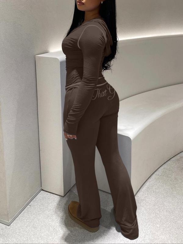 【LovelyWholesale】Women's Casual Sporty Cute Colorblock Print Zipper Design Top Flared Long Pants Set, Lovely Wholesale Us Fashion