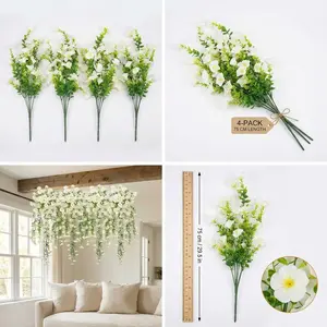 4Pack Real Touch Morning Glory & Eucalyptus Hanging Flowers – UV & Fade Resistant, Zero Maintenance – Perfect for Porch, Courtyard, Window Box – Long-Lasting Decor for Busy Homeowners Faux Eucalyptus Set