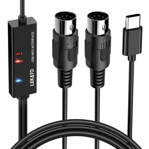 LEKATO Type-C MIDI Interface, MIDI to USB C, MIDI Cable Connecting Piano Keyboard/Synthesizer for Editing Recording, with Input & Output, Professional Cord, Windows/Mac Studio, -6.5Ft
