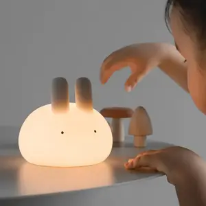 Rabbit Silicone  Night Light Bunny Cute Lamp Gift Touch Control Bedroom Bedside Sleep Light