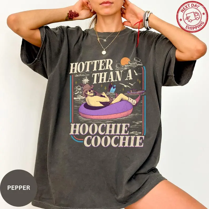 Comfort Colors®Hotter Than A Hoochie Coochie Shirt, Vintage Concert Shirt, Meme Summer Vacation Tshirt,90s Country Music ,Lover Gift