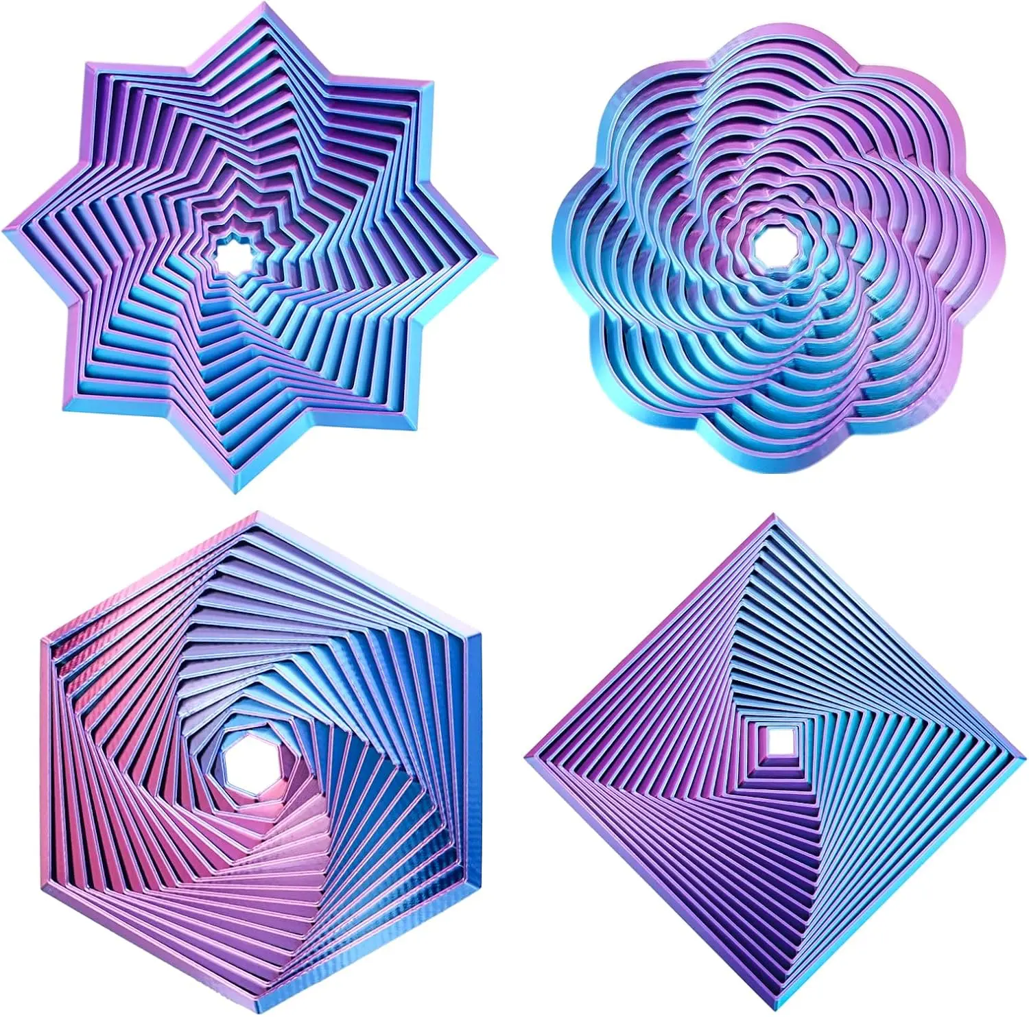 3D Printed Fractal Hexagon Fidget Toy – 4‑Pack Sensory Stress Relief Spinner for Kids & Adults, ADHD Autism Focus Tool, Colorful Spiral Desk Toy Gift