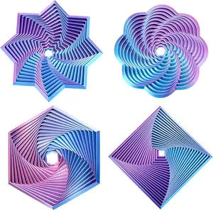 3D Printed Fractal Hexagon Fidget Toy – 4‑Pack Sensory Stress Relief Spinner for Kids & Adults, ADHD Autism Focus Tool, Colorful Spiral Desk Toy Gift