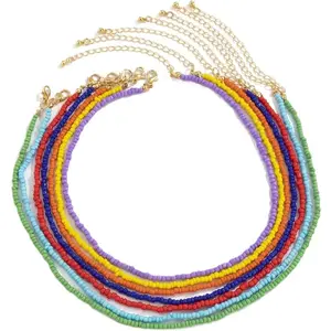 Colorful Beaded Necklace for Women 7 count  Rainbow Layered Rice Beaded Necklaces  Seed Bead Choker Necklace Bohemian Hawaiian Beach Adjustable  Gifts