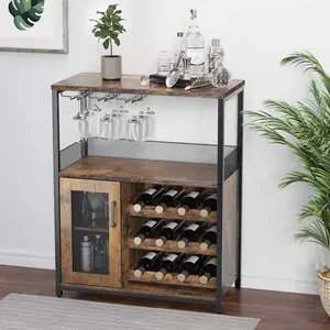 [HOT] Garvee Large Storage Wine Cabinet with Detachable Rack & Mesh Door, Grey - Rustic Brown