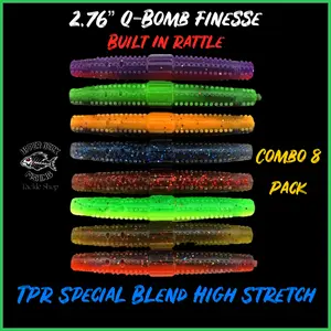 2.76” QBomb Finesse W/Built N Rattle TPR High Stretch 8 Pack