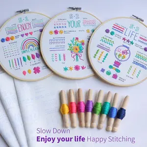 3 Pack Embroidery Kit for Beginners and Adults,Learn 33 Stitches with DIY Stamped Flower Patterns,Includes Hoop,Color Threads,Tools,DIY Hand Tools Kits