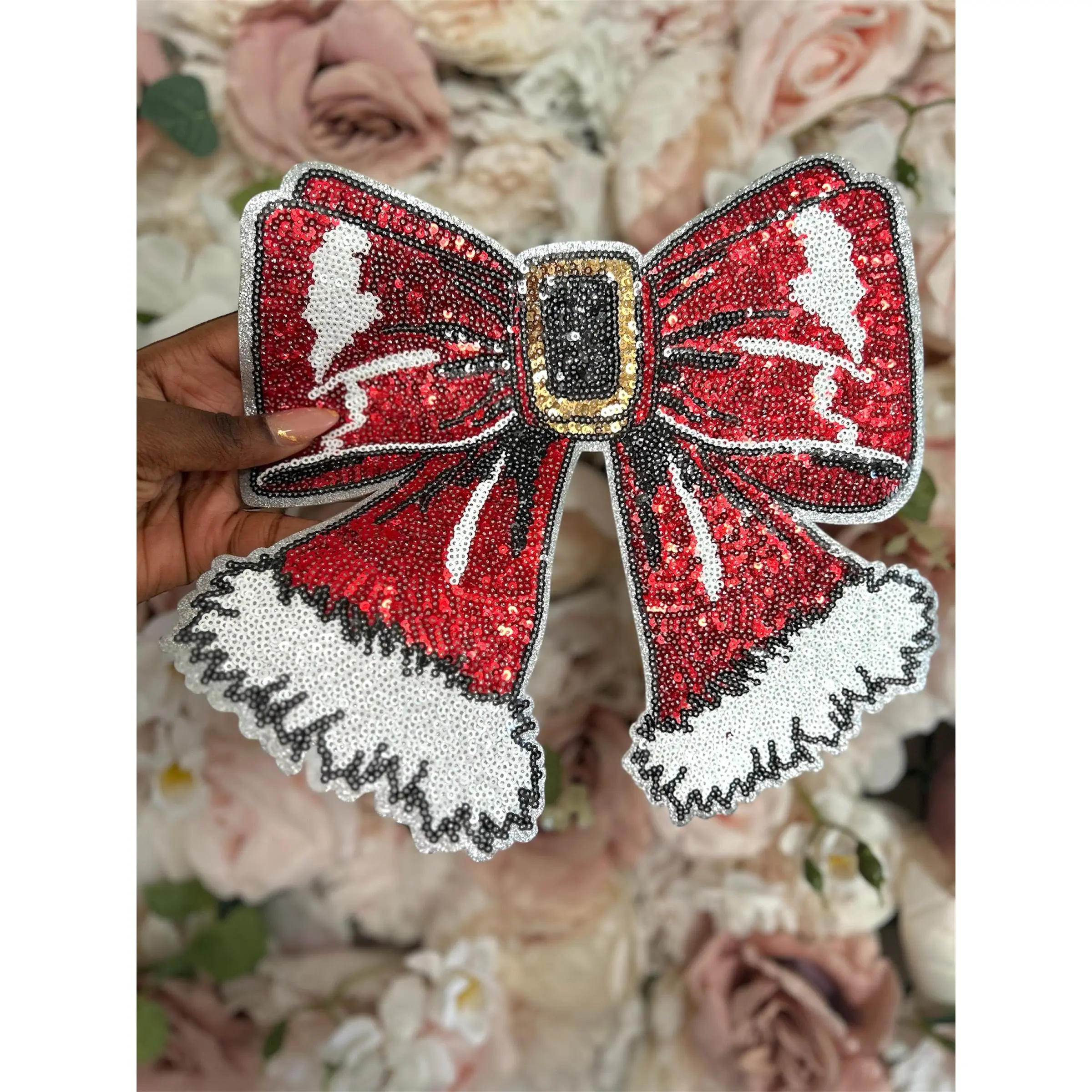 Christmas Bow Sequins Iron On Patch