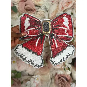 Christmas Bow Sequins Iron On Patch