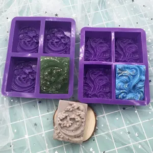 4 Cavity Wave Flower Silicone Soap Mold DIY Ocean Wave Aromatherapy Plaster Soap Mold Handmade Cloud Cold Process Soap Molds
