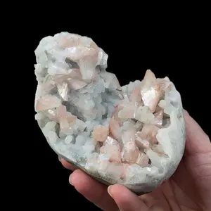 Pink Gemmy Heulandite Crystals with Chalcedony in a Trimmed Basalt Pocket
