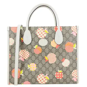 Pre-owned GUCCI Canvas Tote Bags Interlocking G Small GG Supreme Les Pommes Tote Bag Beige 659983