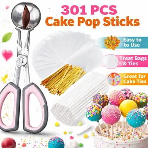 301PCS Cake Pop Making Kit – 100 Sticks + 100 Bags + 100 Twist Ties + 1 Mold Roller – Perfect for Cake Pops, Lollipops, Candies, Chocolates, Cookies