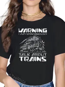 100% Cotton Warning May Talk About Train Steam Locomotive Boys Kids Men T-Shirt