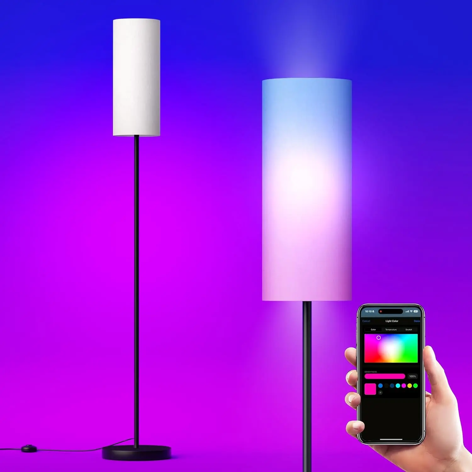 Floor Lamps for Living Room with Matter Smart LED Light Bulb - Work with Google Home/Alexa/Apple Home/SmartThings/Siri - Modern Standing Lamp, Color Changing Light Bulb