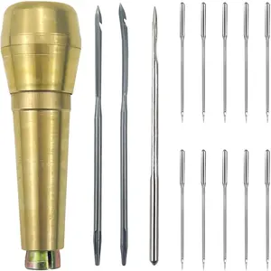 14-Piece Leather Sewing Awl Needle Set with Copper Handles for Handmade Leather Sewing Tools, Shoe Repair, and Leather Repairs