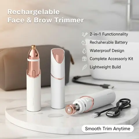 Aibesser 2 in 1 Rechargeable Waterproof facial & eyebrow hair trimmer,Electric Eyebrow Trimmer, Lip Facial Body Hair Removal Tool, Facial Hair Care Tool, Electric Shaver Women, Epilator Hair Remover with Complete Accessories Kit Lightweight  Smooth Brush