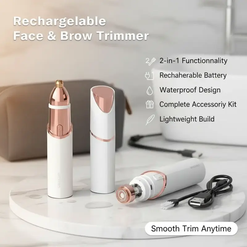 Aibesser 2 in 1 Rechargeable Waterproof facial & eyebrow hair trimmer,Electric Eyebrow Trimmer, Lip Facial Body Hair Removal Tool, Facial Hair Care Tool, Electric Shaver Women, Epilator Hair Remover with Complete Accessories Kit Lightweight  Smooth Brush