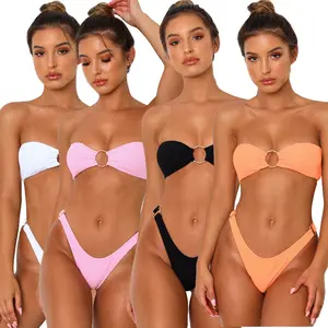 Solid Color Strapless Bikini Small Chest Back Buckle Four Colors Women's Swimsuit