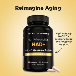 NAD Supplement - NAD+ (Nicotinamide Adenine Dinucleotide) for Men & Women - Made with Liposomal Delivery - Cellular Anti-Aging Support, Energy, Focus - 30-Day Supply