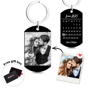 Keychain Ideas DIY Custom Photo Calendar Key Chain Tag Anniversary's Day Gift for Couple