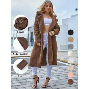 Women's Faux Fur Teddy Coat - Long Sherpa Jacket with Lapel Collar & Side Pockets - Warm Oversized Winter Outwear for Casual Party Wear - Essential Style Piece(Sheets)