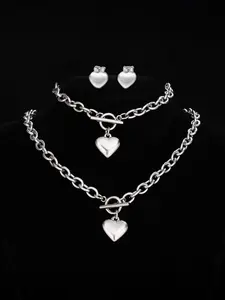 Heart Shaped Pendant Necklace & Bracelet & Stud Earrings, Fashion Jewelry for Party, Daily Clothing Decor, Trendy All-match & Exquisite Jewelry for Birthday Gift
