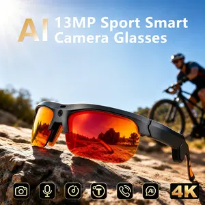 AI Smart Sports Camera Glasses : 13MP Camera,2K HD Video & 4K Photo Recording and Bluetooth Sport Glasses with ChatGPT Voice Real-Time Translation, UV400 Sunglasses for Cycling ,Baseball,Skiing & Hiking，  Wearable