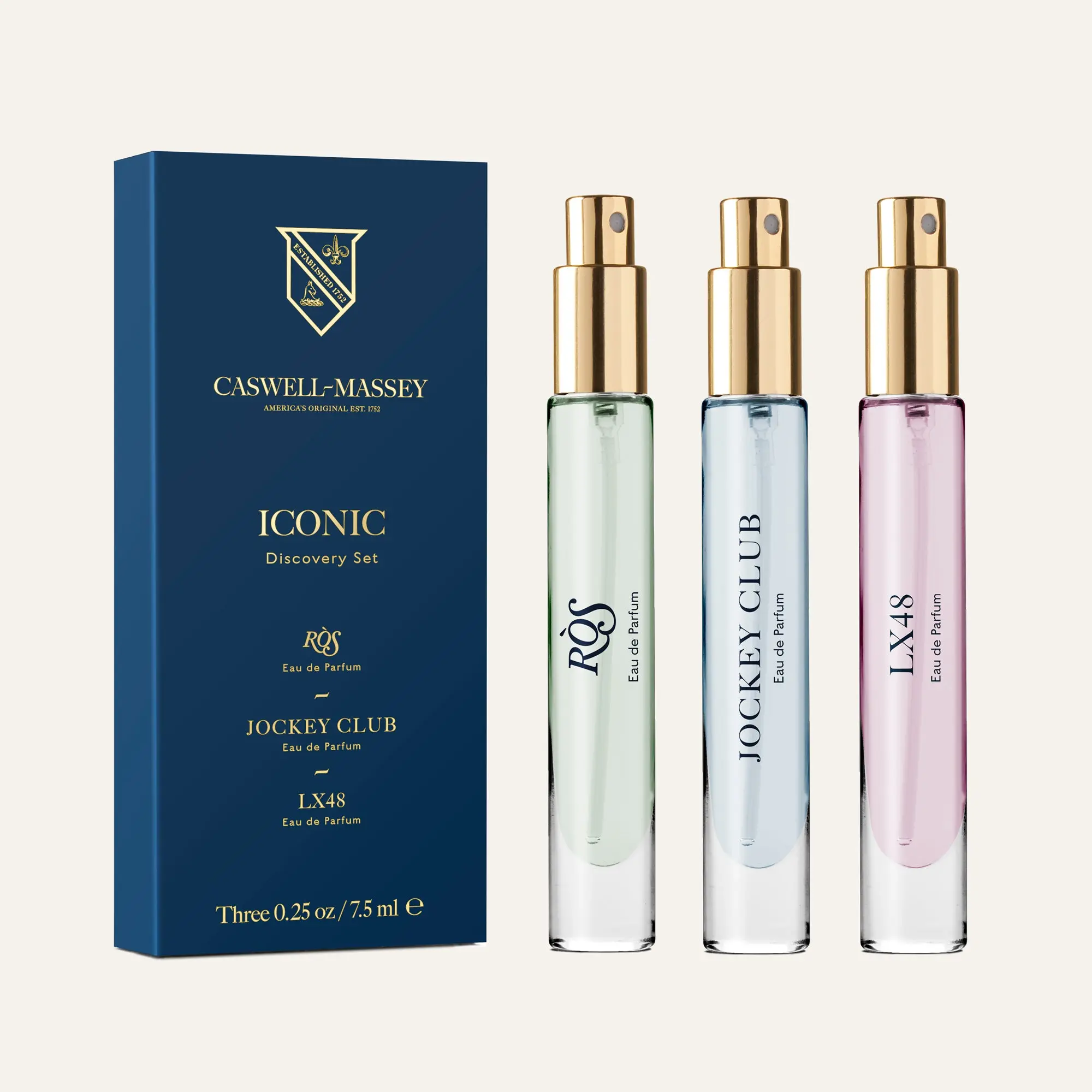 Caswell-Massey Iconic Discovery Set for Men | Luxury Fragrance Discovery Set | RÒS, Jockey Club, LX48 Eau de Parfums | 3 x 7.5ml