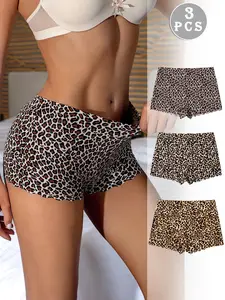 Women's Leopard Pattern Soft Comfortable Ice Silk Panties, Anti-Slip Mid-Waist Design, Casual All-Season Underwear, Printed Panties