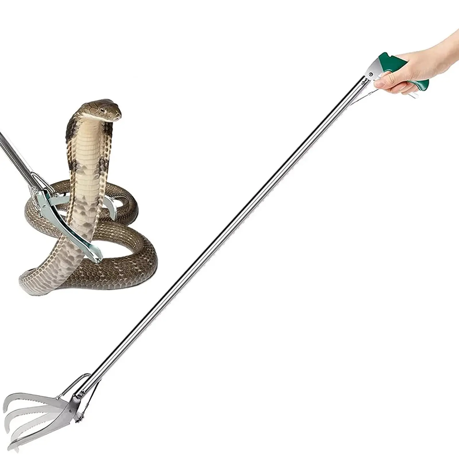 HOMEYA 47 Inch Extra Heavy Duty Snake Tongs, Professional All-Aluminum Alloy Snake Grabber, Reptile Tongs With Auto Lock, Grabber Reacher Tool For Snake Catching With Wide Jaw Handling Tool