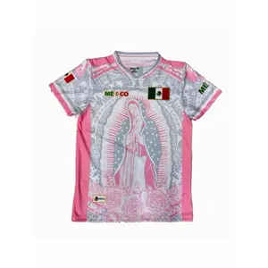 Mexico Light Gray/Pink Virgencita Soccer Jersey, Authentic Mexican Flag Soccer Jersey