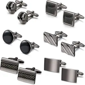 MILACOLATO Cufflinks for Men Classic Black Cufflink Set Unique Round Square Rectangle Cuff Links for Business Shirt Formal Wedding Tuxedo Groom Suit Accessories Men Present