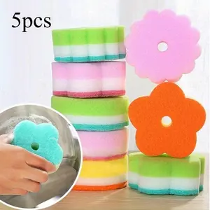 5pcs Flower Shape Dishwashing Sponge Cloth Strong Scouring Pad Scrubbing Pad Miracle Sponge Dish Sponges Household Kitchen Bathroom Migic Cleaning Wipe