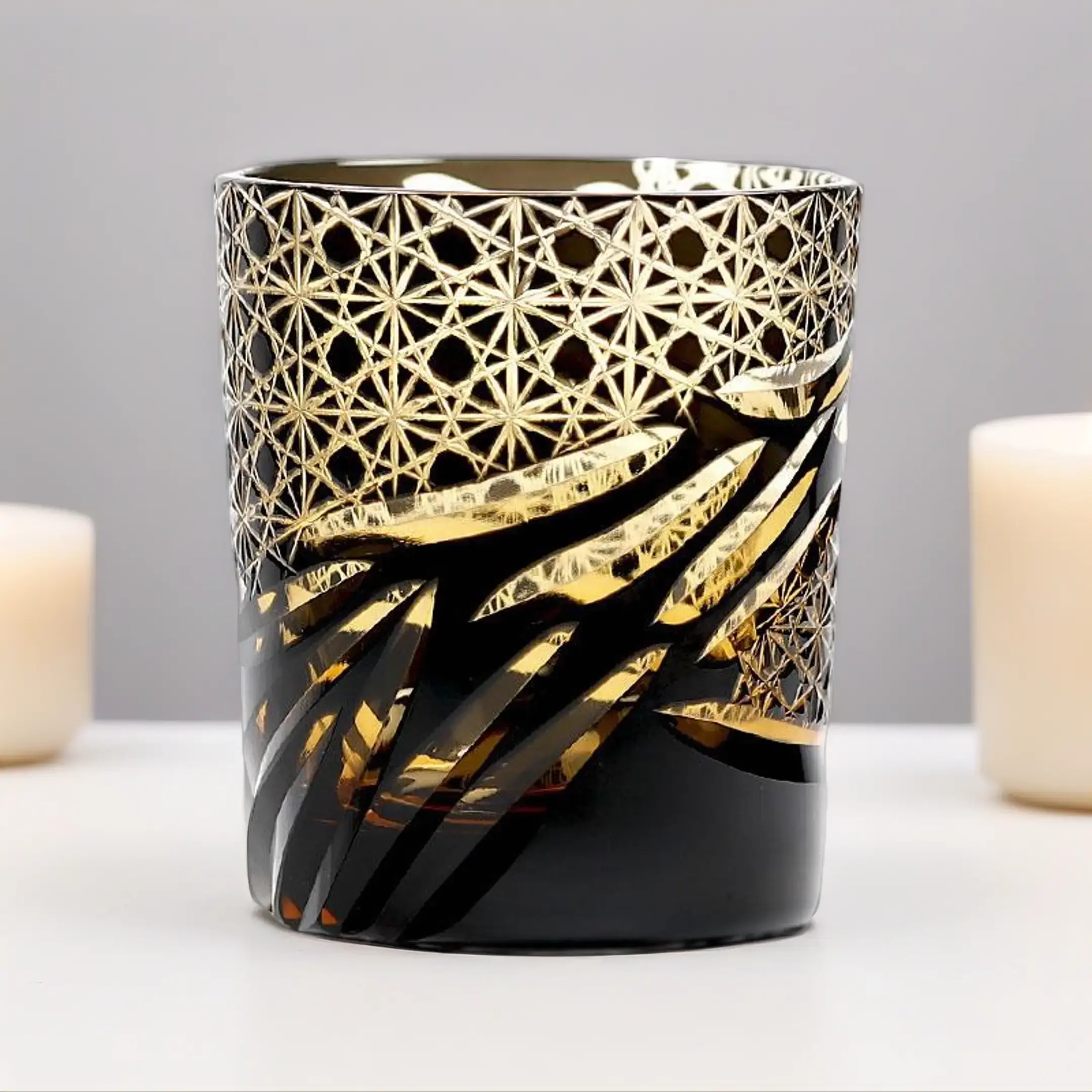 Premium Crystal Whiskey Glass - Handmade Kitchenware Drinkware, Fashion Glasses with Decorative Amber Green Flowing Dragon Eye Pattern, Ideal for Everyday Use and Gifting, Fashion Glasses With Decorative Accents