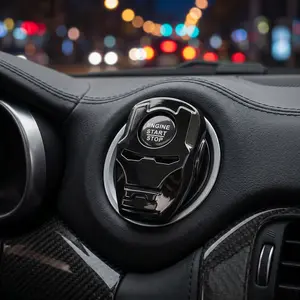 Futuristic Mecha Armor Push to Start Button Cover | 3D Metal Anti-Scratch Engine Ignition Protector | Cool Car Interior Gadget