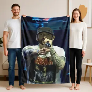 1 piece Exciting moments from Eminem's live concert themed flannel blanket - Modern-style all-season flannel blanket, soft and comfortable, suitable for sofas and beds, digital print design, 100% polyester material, machine washable, ideal for