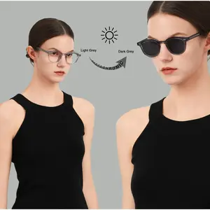 New women's photochromic sunglasses, high-end round frame, injection-molded material, Korean street style glasses, men's trendy sunglasses