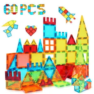 ALPHA GROUP Magnetic Building Tiles Set, 32-60PCS with 2 Cars, Toddler STEM Magnet Blocks, Kids Toys for 3-8 Year Olds, Birthday Gift