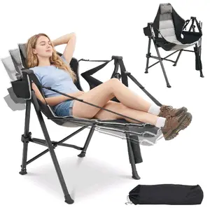 2-in-1 Hammock Camping Chair with Detachable Footrest & Cup Holder – Portable Folding Reclining Swing Chair for Outdoor Camping, Beach & Patio