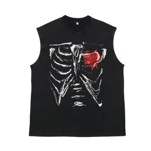 Gothic Grunge Rib Cage Red Heart Washed Vest
