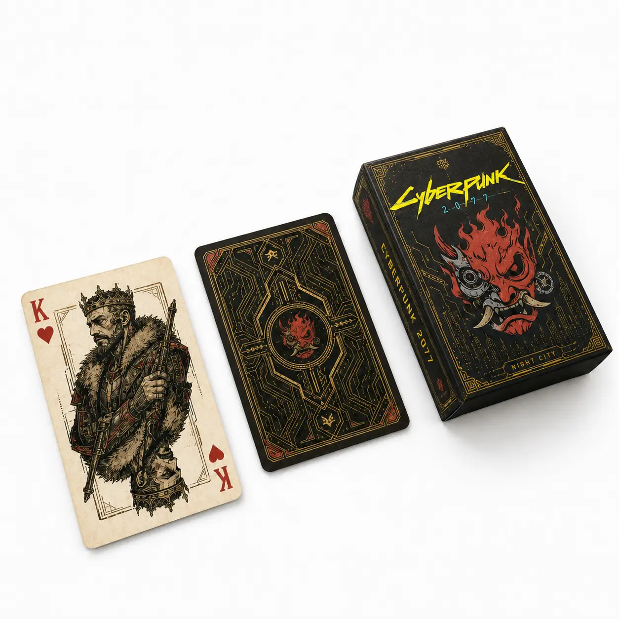 Cyberpunk 2077 Playing Cards, Johnny Silverhand Night City Card Deck, Poker Night and Game Room Display, Gift for Cyberpunk Gamers and Sci-Fi Fans