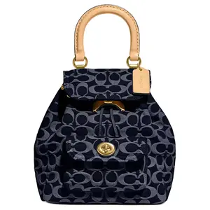 COACH Riya 21 Solid-Color Letter-Logo Fabric Backpack for Women, Small Size, Blue